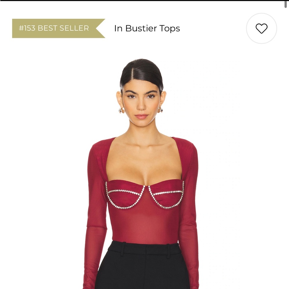 Bardot burgundy crystal mesh Bodysuit